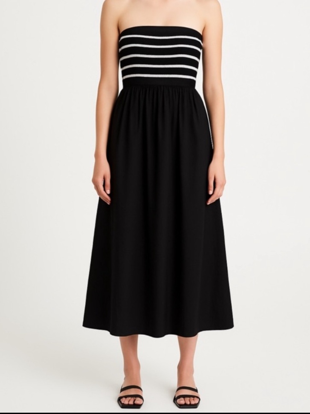 Universal Thread Strapless Maxi Dress Sweater Knit Bodice Black White Stripe
